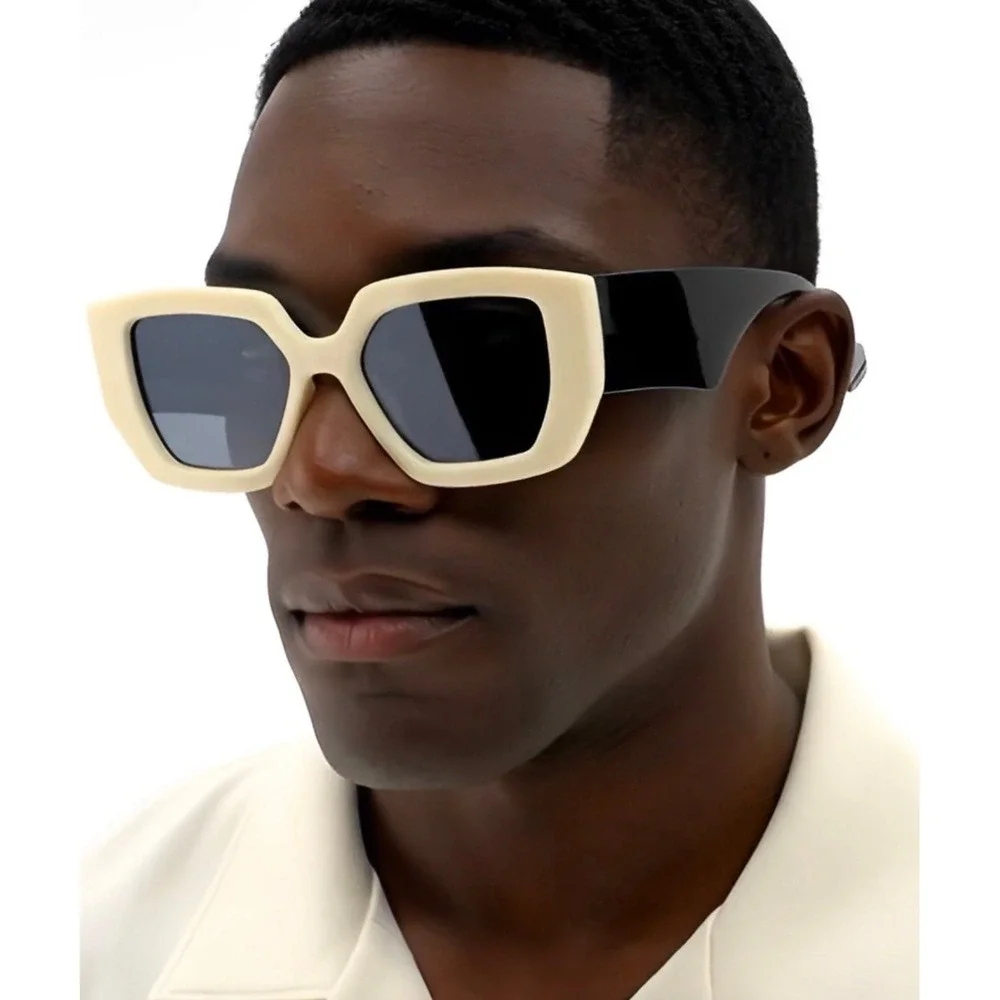 Bold‎ Square Sunglasses Cream Black Frame Mens Designer Style Oversized Men 2026
